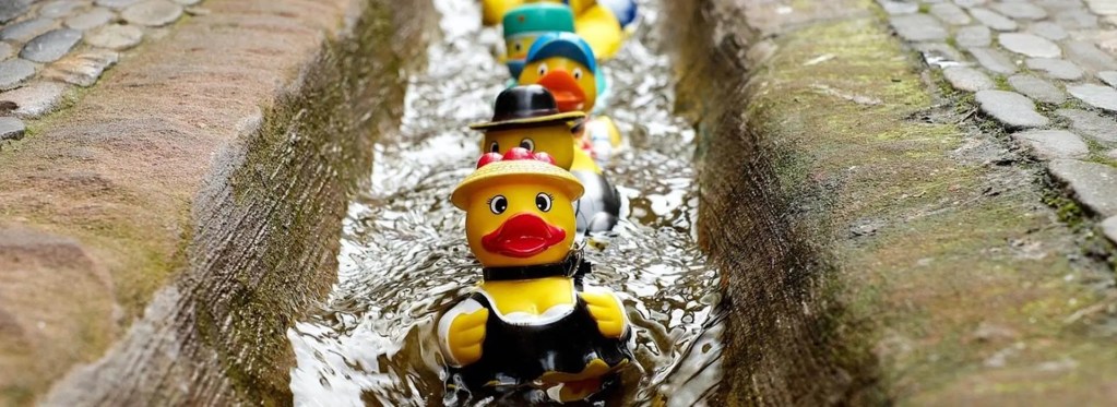 Маленька іграшка-каченя в струмку